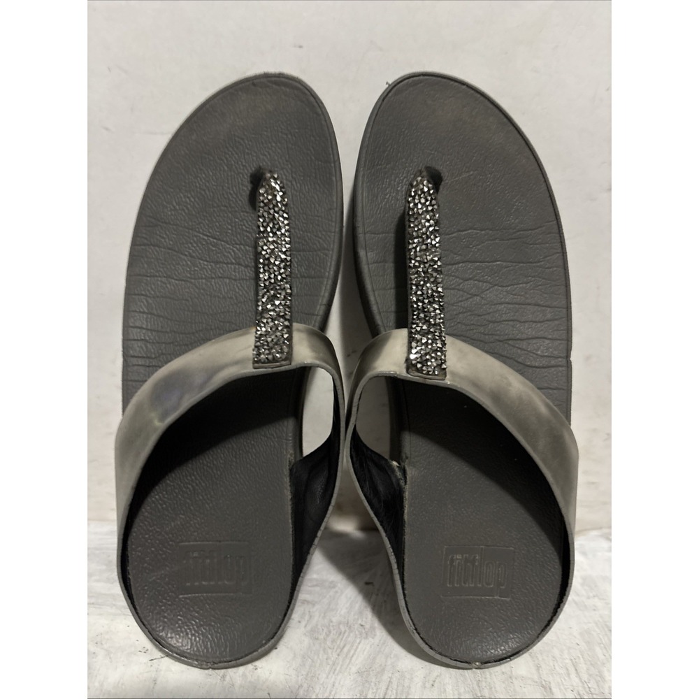 FitFlop Womens Gray Leather Rhinestone Thong Sandals Size 7 C89-054